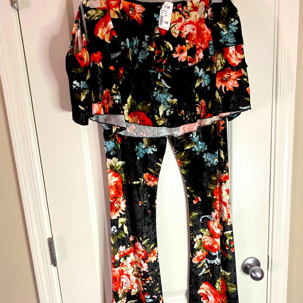 Crop top wide leg velvet co-ord set